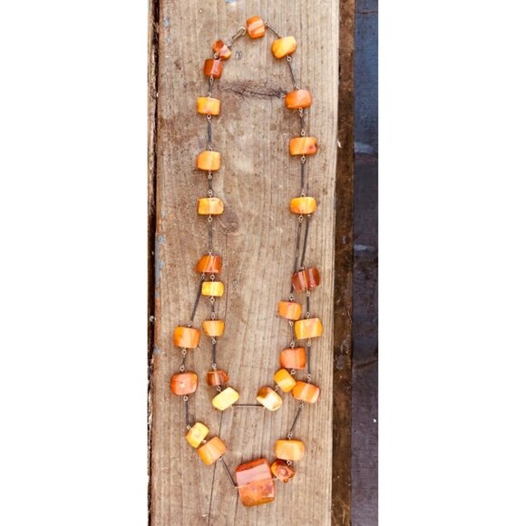 Met Jewelry - Vintage Met Scandinavian Sterling Silver Natural Honey & Egg Yolk Amber Necklace